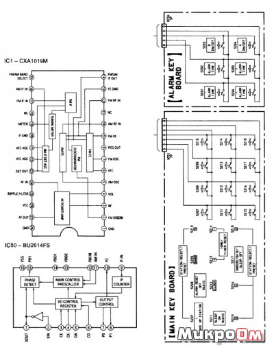 Схема часов приемника с синтезатором частоты Sony-ICF-C793